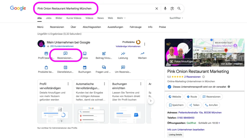 5 Tipps um mehr Google Bewertungen und Rezensionen zu erhalten: So geht's 6 Google-Bewertungslink und QR-Code bei Google finden Schritt 01