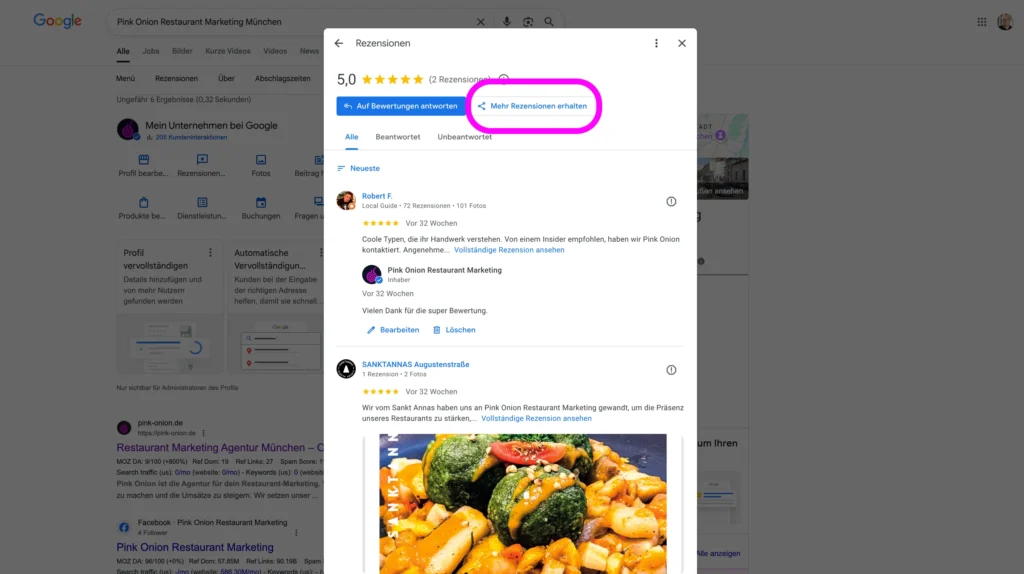 5 Tipps um mehr Google Bewertungen und Rezensionen zu erhalten: So geht's 7 Google-Bewertungslink und QR-Code bei Google finden Schritt 02