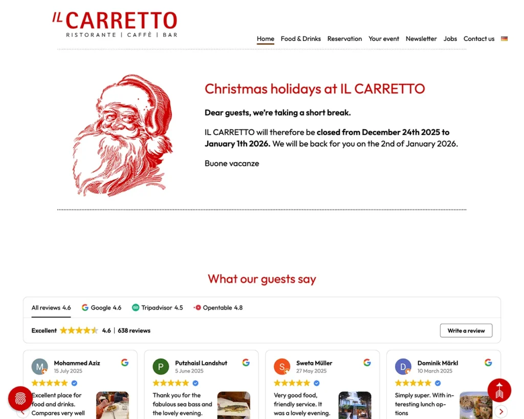IL CARRETTO – Website, Christmas-Holidays, Desktop-Ansicht