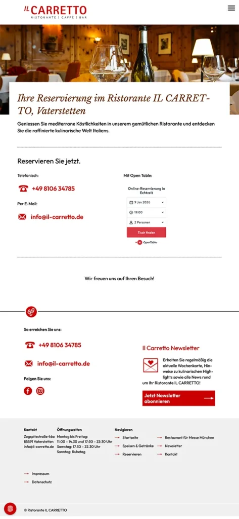 IL CARRETTO – Website, Reservierung, Mobile-Ansicht