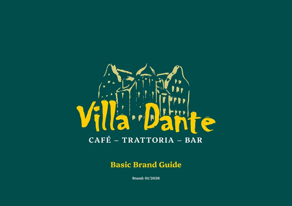 Villa Dante Branding: Brandbook – Titelseite