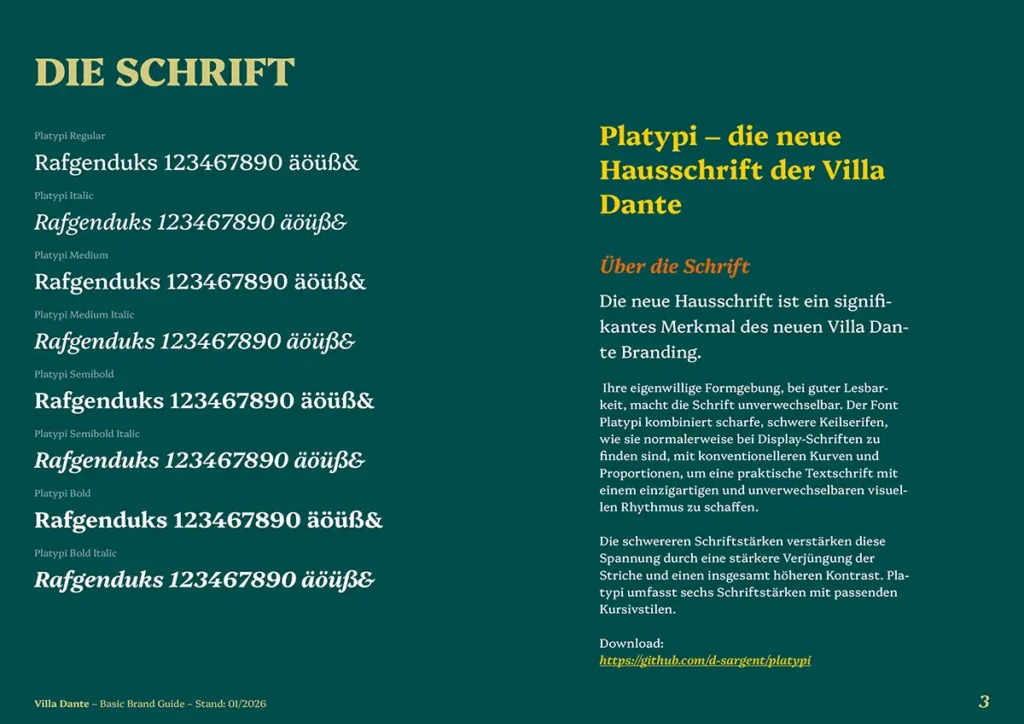 Villa Dante Branding: Brandbook – Schrift