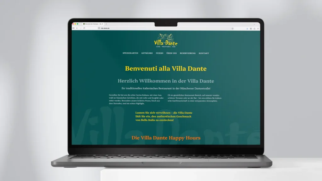 Villa Dante Branding: Website, Startseite