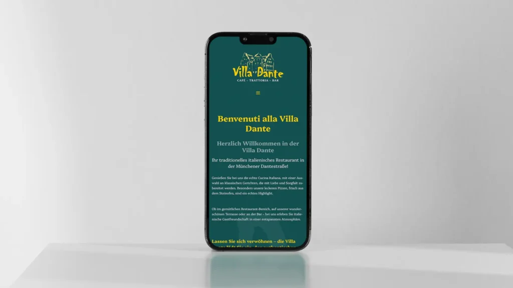 Villa Dante Branding: Mobile Website – Startseite